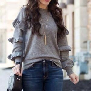 J Crew Ruffle Tiered Wiol Blend Crewneck Sweater Small